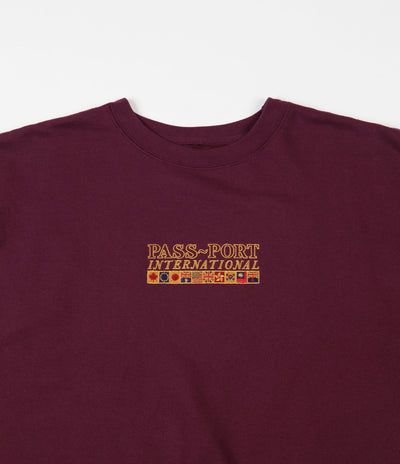Pass Port International Embroidery Crewneck Sweatshirt - Maroon
