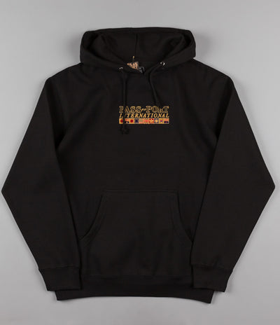 Pass Port International Embroidery Hooded Sweatshirt - Black