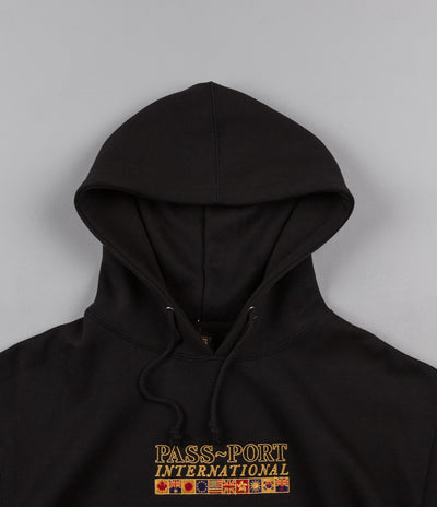 Pass Port International Embroidery Hooded Sweatshirt - Black