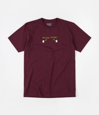 Pass Port Waiter Embroidery T-Shirt - Burgundy