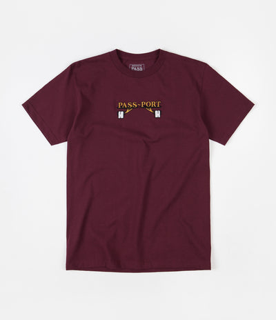 Pass Port Waiter Embroidery T-Shirt - Burgundy