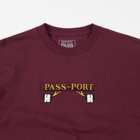 Pass Port Waiter Embroidery T-Shirt - Burgundy thumbnail