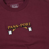 Pass Port Waiter Embroidery T-Shirt - Burgundy thumbnail