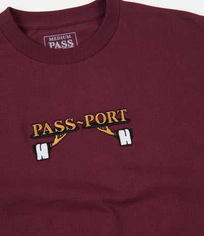 Pass Port Waiter Embroidery T-Shirt - Burgundy