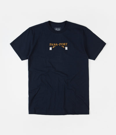 Pass Port Waiter Embroidery T-Shirt - Navy