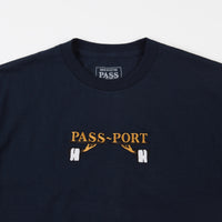 Pass Port Waiter Embroidery T-Shirt - Navy thumbnail