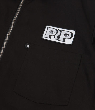 Pass Port Workers Zip-Up Short Sleeve Shirt - Black