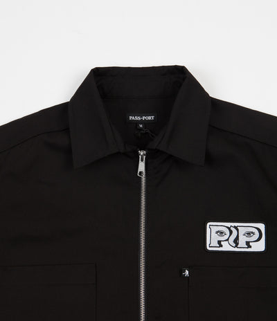Pass Port Workers Zip-Up Short Sleeve Shirt - Black