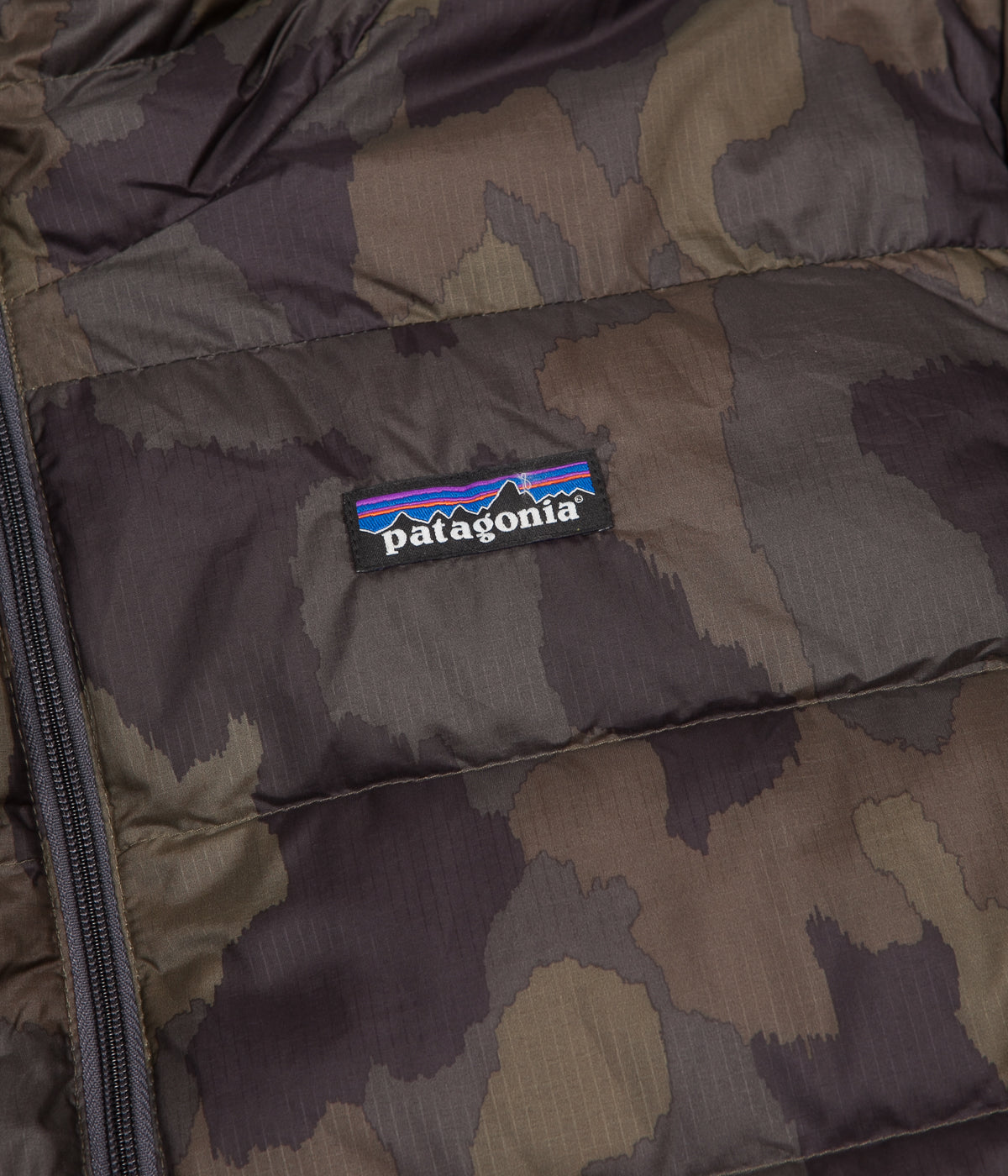 Patagonia Hi Loft Down Hoody Jacket Bunker Camo Ink Black Flatspot