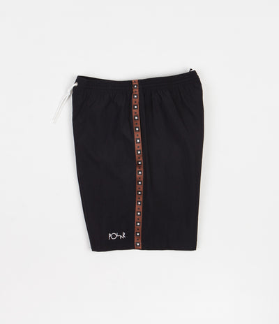 Polar Square Stripe Swim Shorts - Black / Brown
