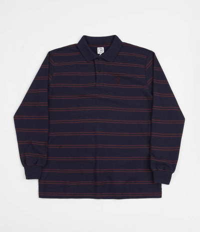 Polar Stripe Long Sleeve Polo Shirt - Navy / Plum