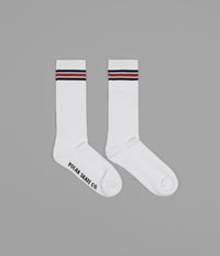 Polar Stripe Long Socks - White / Navy / Rust
