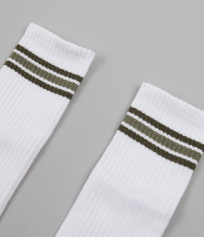 Polar Stripe Long Socks in White and Uniform Green