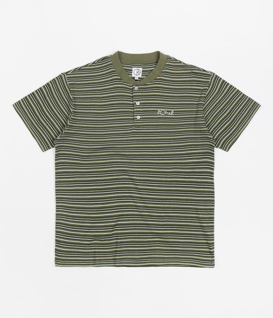 Polar Stripe Rib Henley T-Shirt - Uniform Green