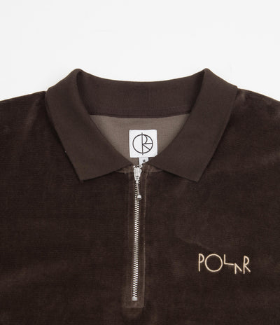 Polar Velour Zip Long Sleeve Polo Shirt - Brown