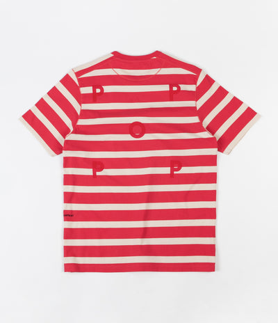 Pop Trading Company Big Stripe T-Shirt - Coral / Off White