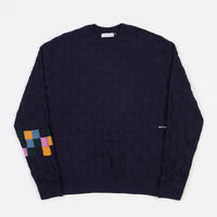 Pop Trading Company Checked Panel Knitted Crewneck Sweatshirt - Navy thumbnail