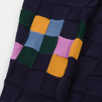 Pop Trading Company Checked Panel Knitted Crewneck Sweatshirt - Navy thumbnail