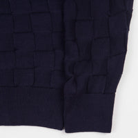 Pop Trading Company Checked Panel Knitted Crewneck Sweatshirt - Navy thumbnail