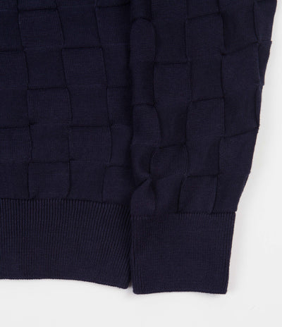 Pop Trading Company Checked Panel Knitted Crewneck Sweatshirt - Navy