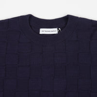 Pop Trading Company Checked Panel Knitted Crewneck Sweatshirt - Navy thumbnail