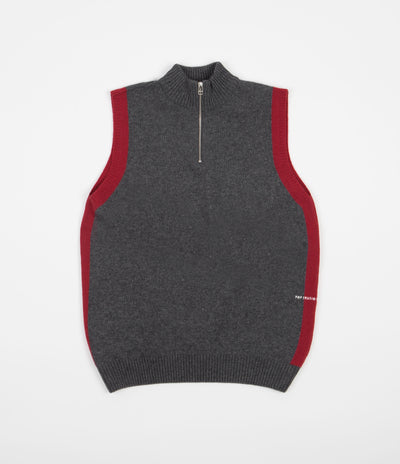 Pop Trading Company Half Zip Knitted Vest - Charcoal / Rio Red