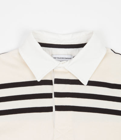 Pop Trading Company Pub Striped Rugby Polo Shirt - Black / Off White