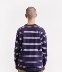 Pop Trading Company Striped Logo Long Sleeve T-Shirt - Dark Purple / Violet