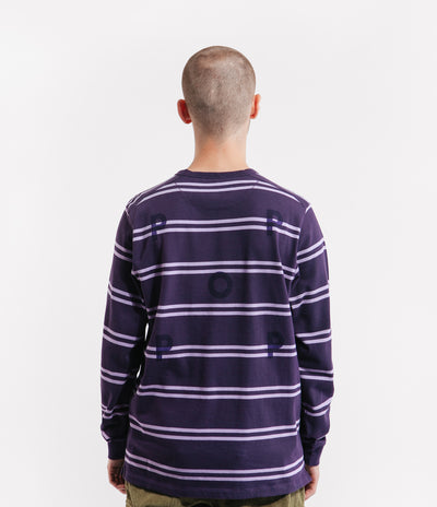 Pop Trading Company Striped Logo Long Sleeve T-Shirt - Dark Purple / Violet