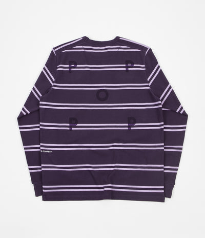 Pop Trading Company Striped Logo Long Sleeve T-Shirt - Dark Purple / Violet