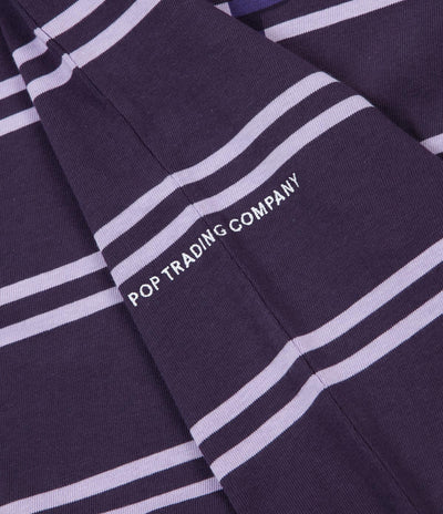 Pop Trading Company Striped Logo Long Sleeve T-Shirt - Dark Purple / Violet
