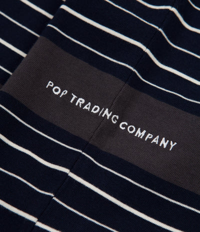 Pop Trading Company Striped Logo T-Shirt - Black / Black / White