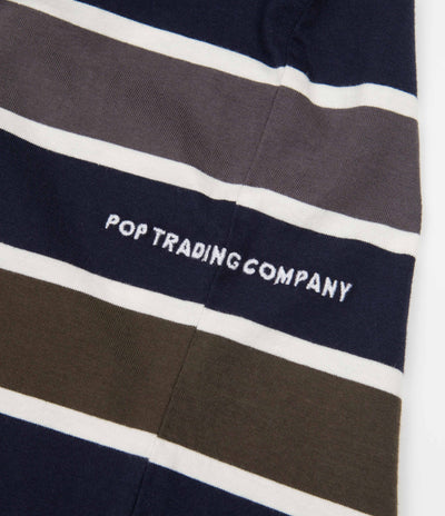 Pop Trading Company Striped Logo T-Shirt - Coastal Fjord