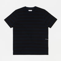 Pop Trading Company Striped Logo T-Shirt - Navy / Black thumbnail