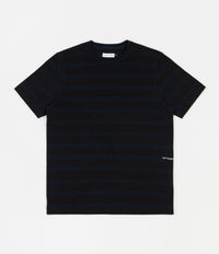 Pop Trading Company Striped Logo T-Shirt - Navy / Black
