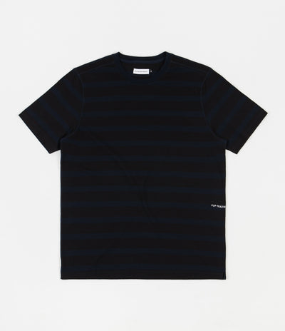 Pop Trading Company Striped Logo T-Shirt - Navy / Black