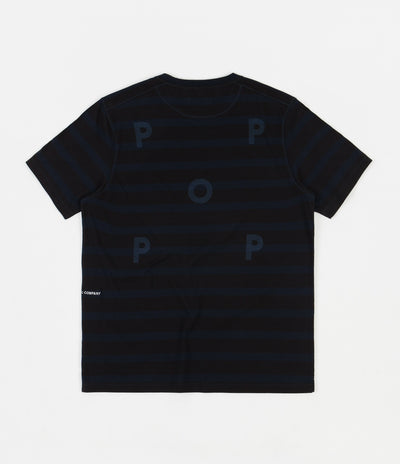 Pop Trading Company Striped Logo T-Shirt - Navy / Black