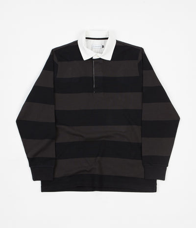 Pop Trading Company Striped Rugby Polo Shirt - Black / Anthracite