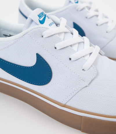 Nike SB Solarsoft Portmore II Canvas Shoes - White / Industrial Blue - Gum Light Brown