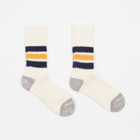 RoToTo Coarse Ribbed Crew Socks - White / Navy / Yellow thumbnail