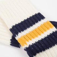 RoToTo Coarse Ribbed Crew Socks - White / Navy / Yellow thumbnail