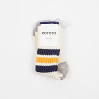 RoToTo Coarse Ribbed Crew Socks - White / Navy / Yellow thumbnail