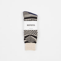RoToTo Jacquard Crew Socks - Ivory / Black thumbnail