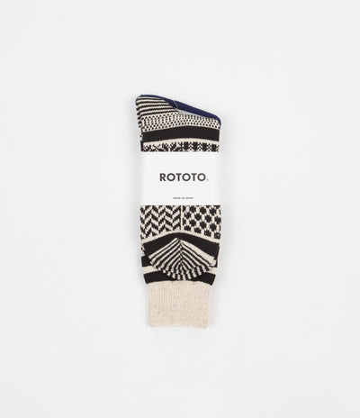 RoToTo Jacquard Crew Socks - Ivory / Black