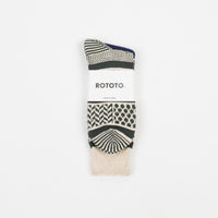 RoToTo Jacquard Crew Socks - Ivory / Dark Green thumbnail