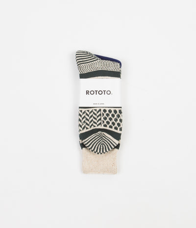 RoToTo Jacquard Crew Socks - Ivory / Dark Green