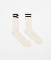 RoToTo Raw 2 Stripe Socks - Ecru / Black