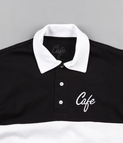 Skateboard Cafe Script Long Sleeve Polo Shirt - Black / White