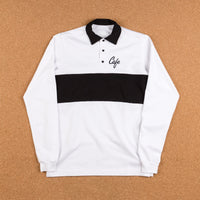 Skateboard Cafe Script Long Sleeve Polo Shirt - White / Black thumbnail
