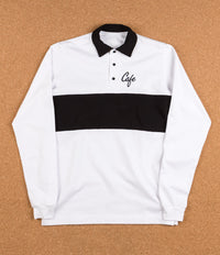 Skateboard Cafe Script Long Sleeve Polo Shirt - White / Black